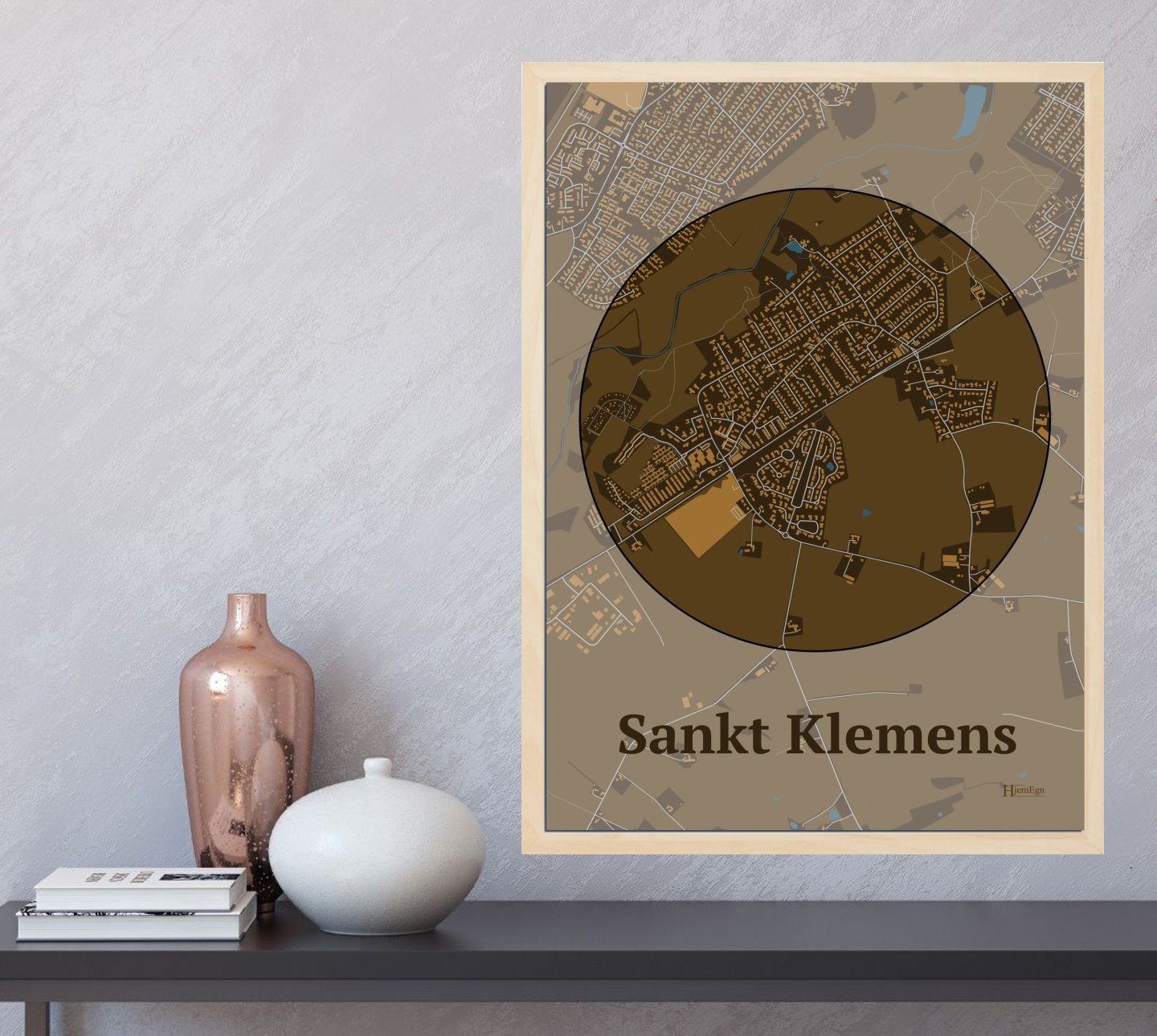 Sankt Klemens plakat i farve og HjemEgn.dk design centrum. Design bykort for Sankt Klemens
