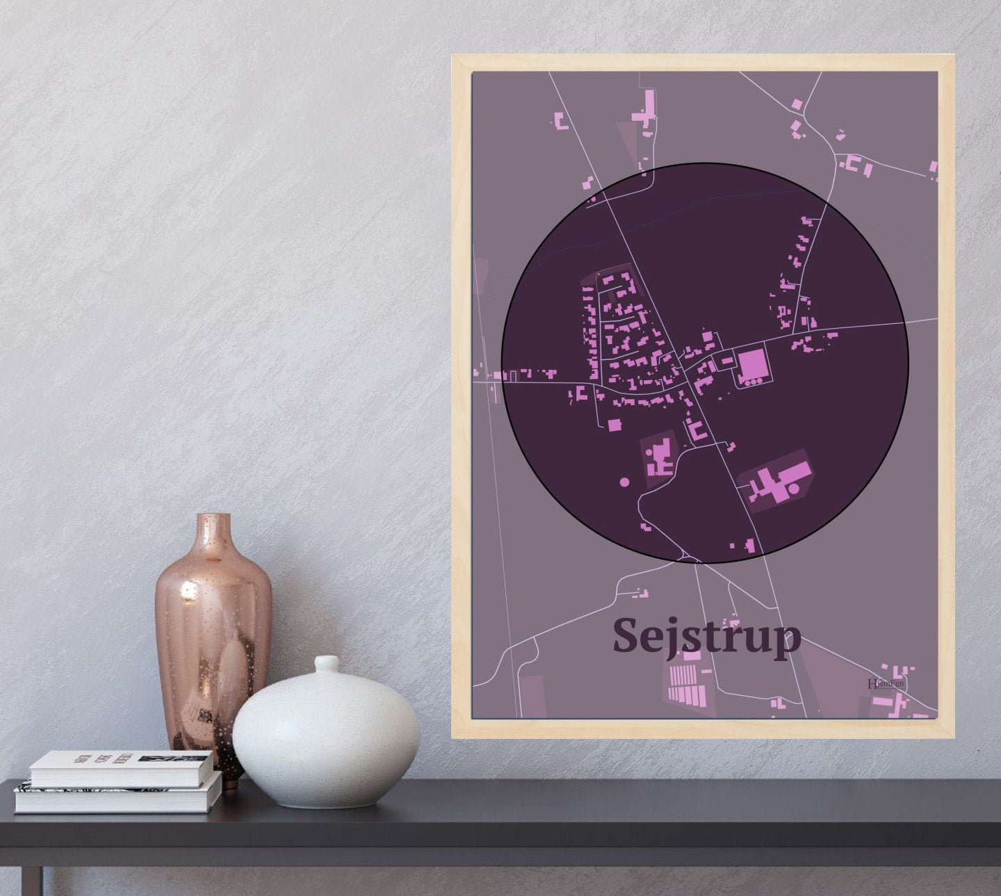 Sejstrup plakat i farve og HjemEgn.dk design centrum. Design bykort for Sejstrup