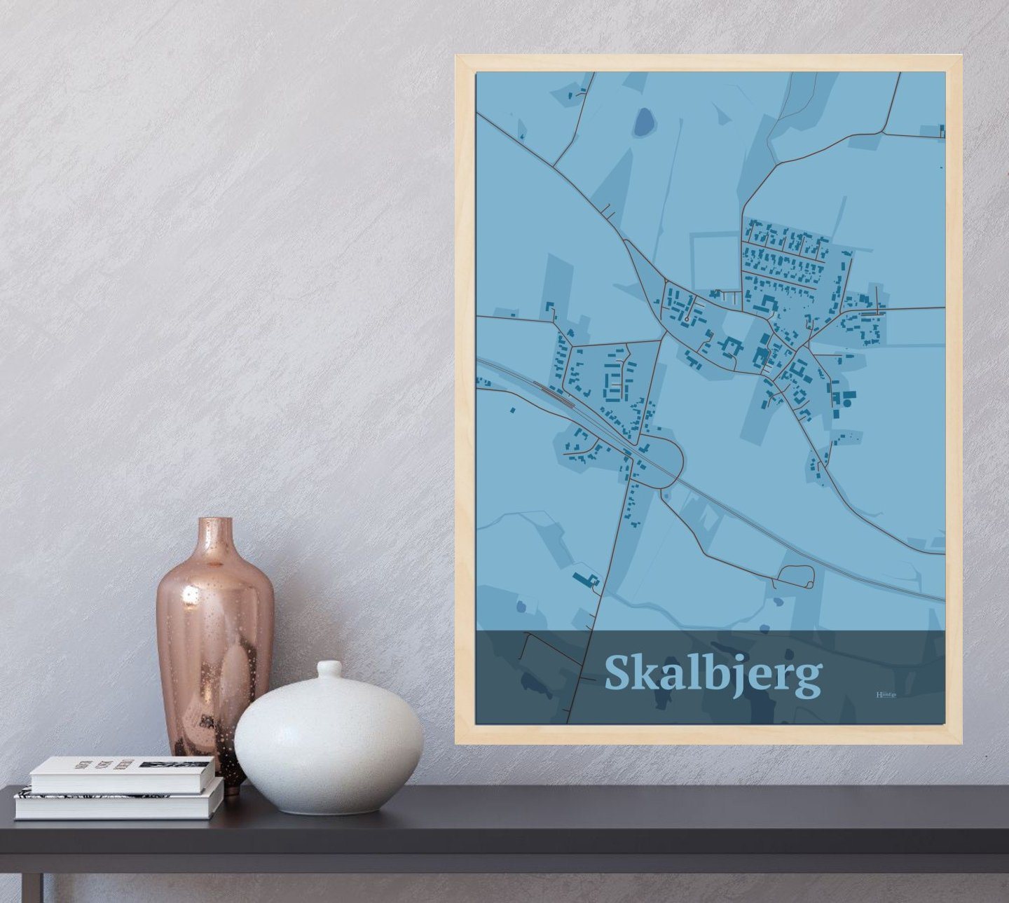 Skalbjerg plakat i farve og HjemEgn.dk design firkantet. Design bykort for Skalbjerg