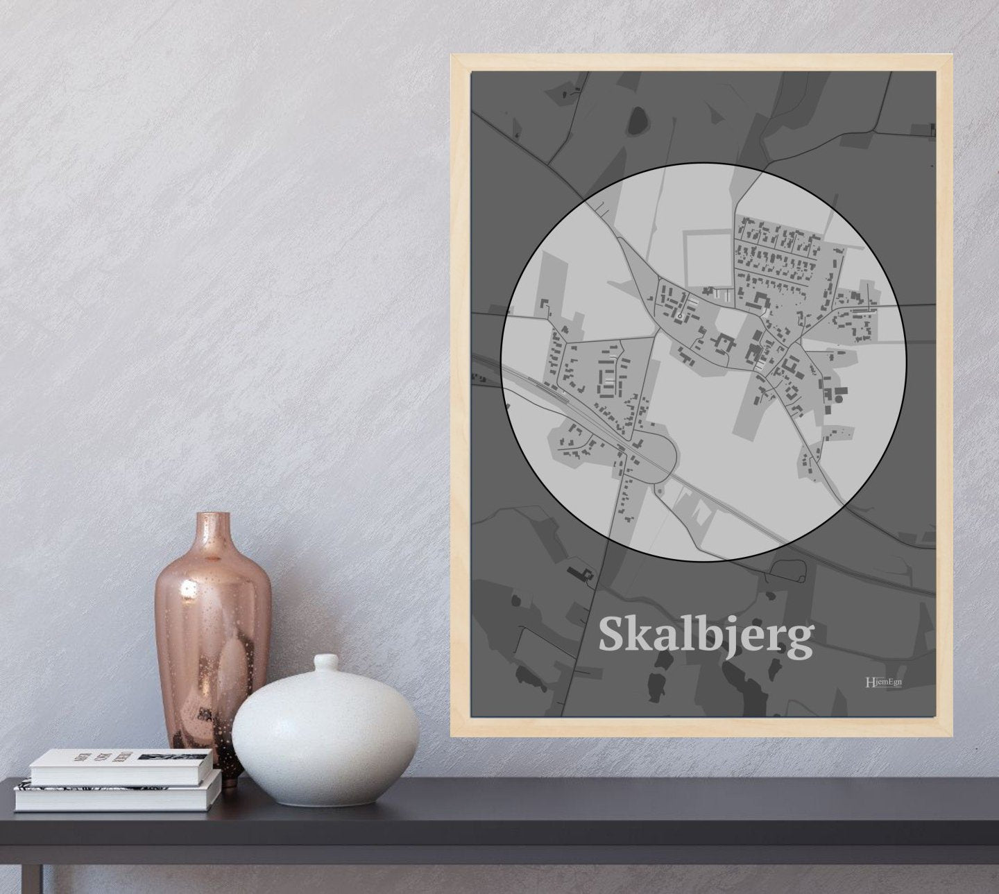 Skalbjerg plakat i farve og HjemEgn.dk design centrum. Design bykort for Skalbjerg