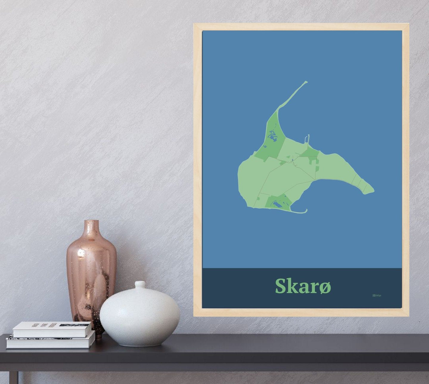 Skarø plakat i farve og HjemEgn.dk design firkantet. Design ø-kort for Skarø