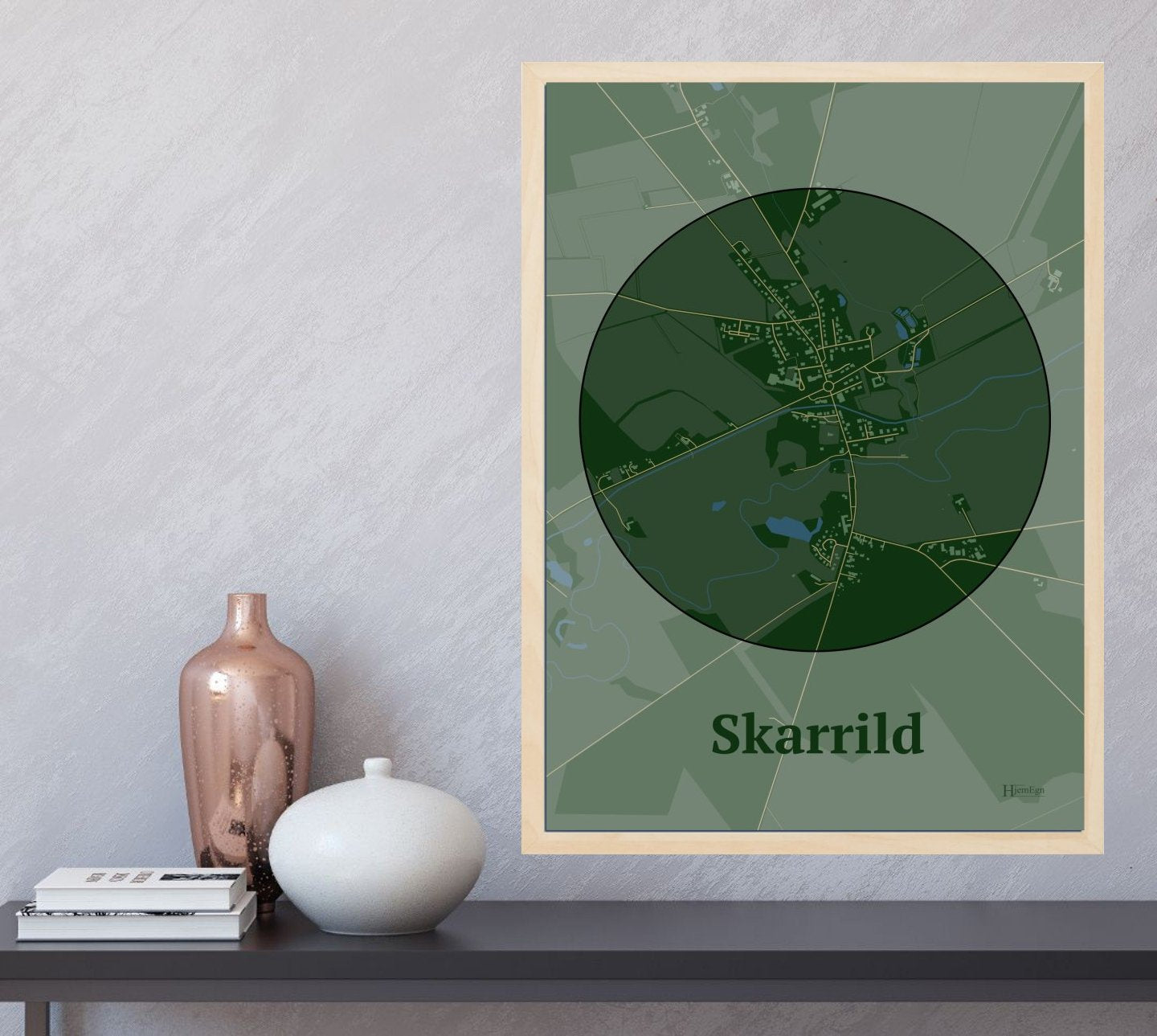 Skarrild plakat i farve og HjemEgn.dk design centrum. Design bykort for Skarrild