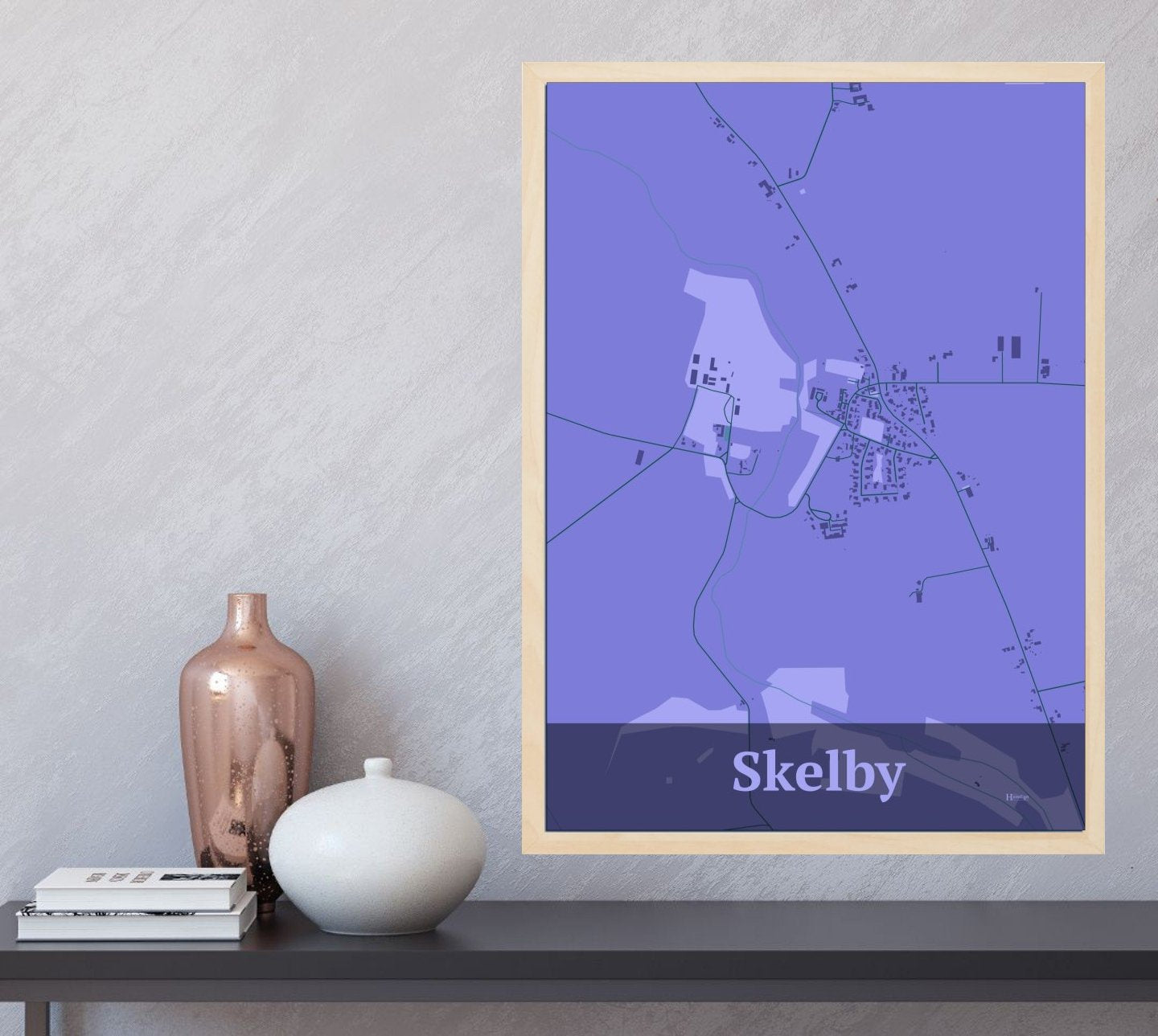 Skelby plakat i farve og HjemEgn.dk design firkantet. Design bykort for Skelby