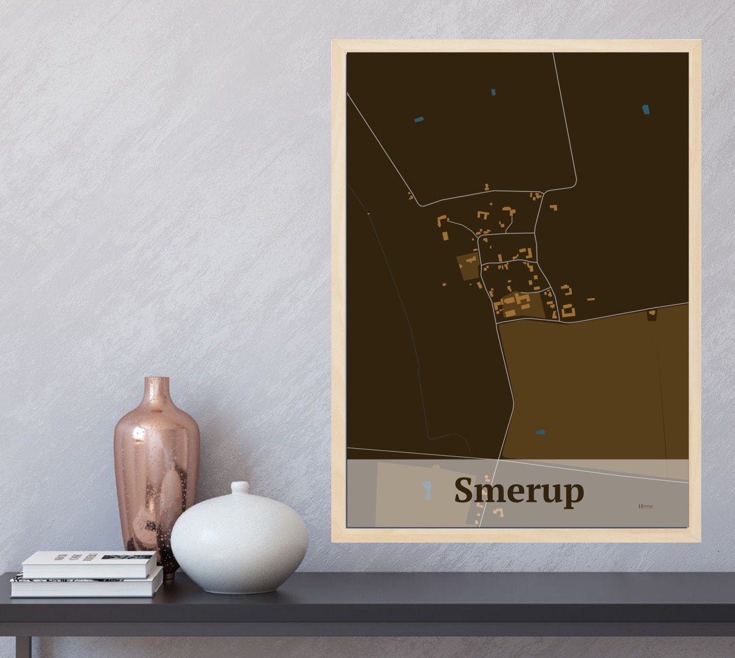 Smerup plakat i farve og HjemEgn.dk design firkantet. Design bykort for Smerup