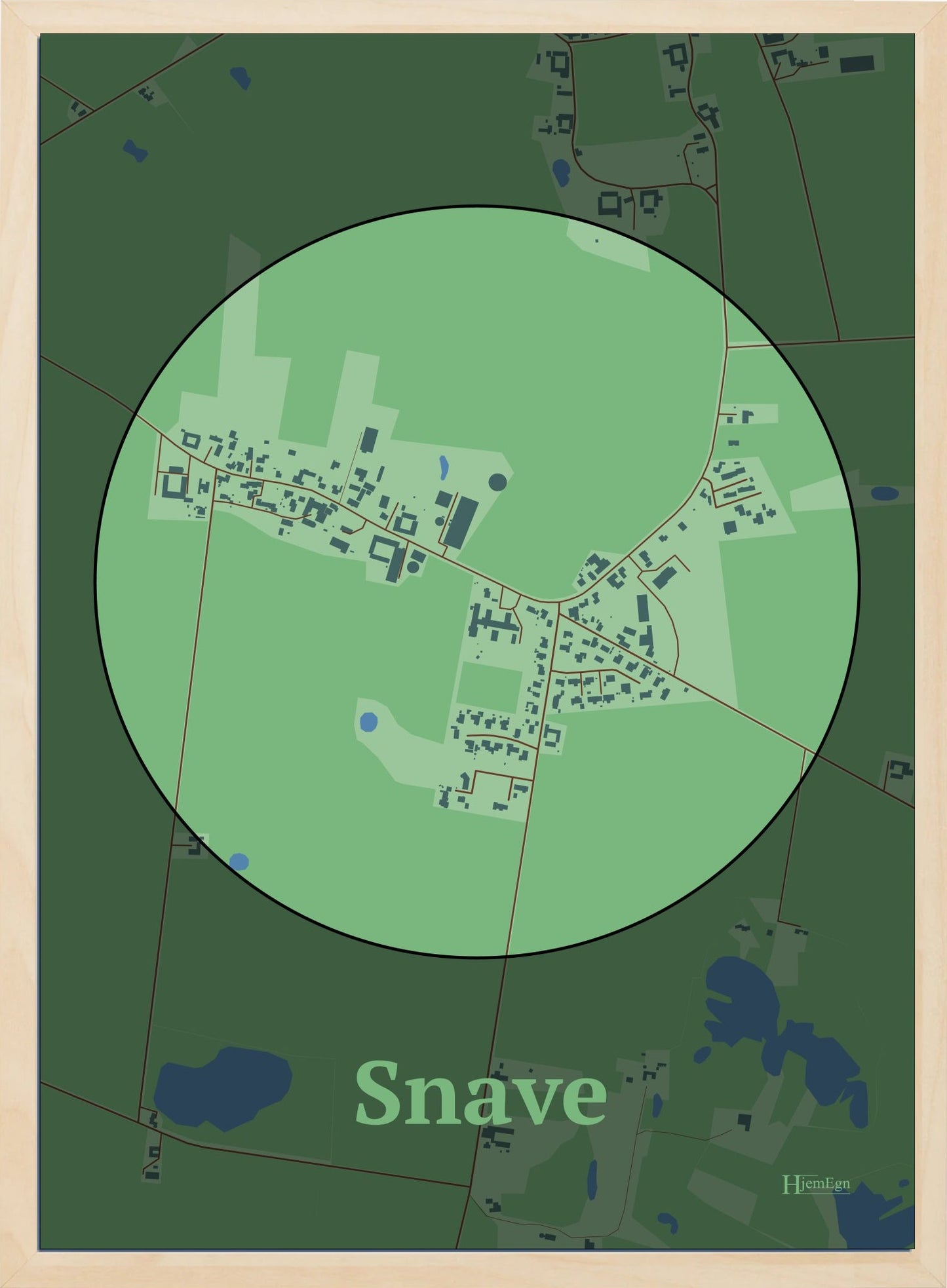 Snave plakat i farve pastel grøn og HjemEgn.dk design centrum. Design bykort for Snave