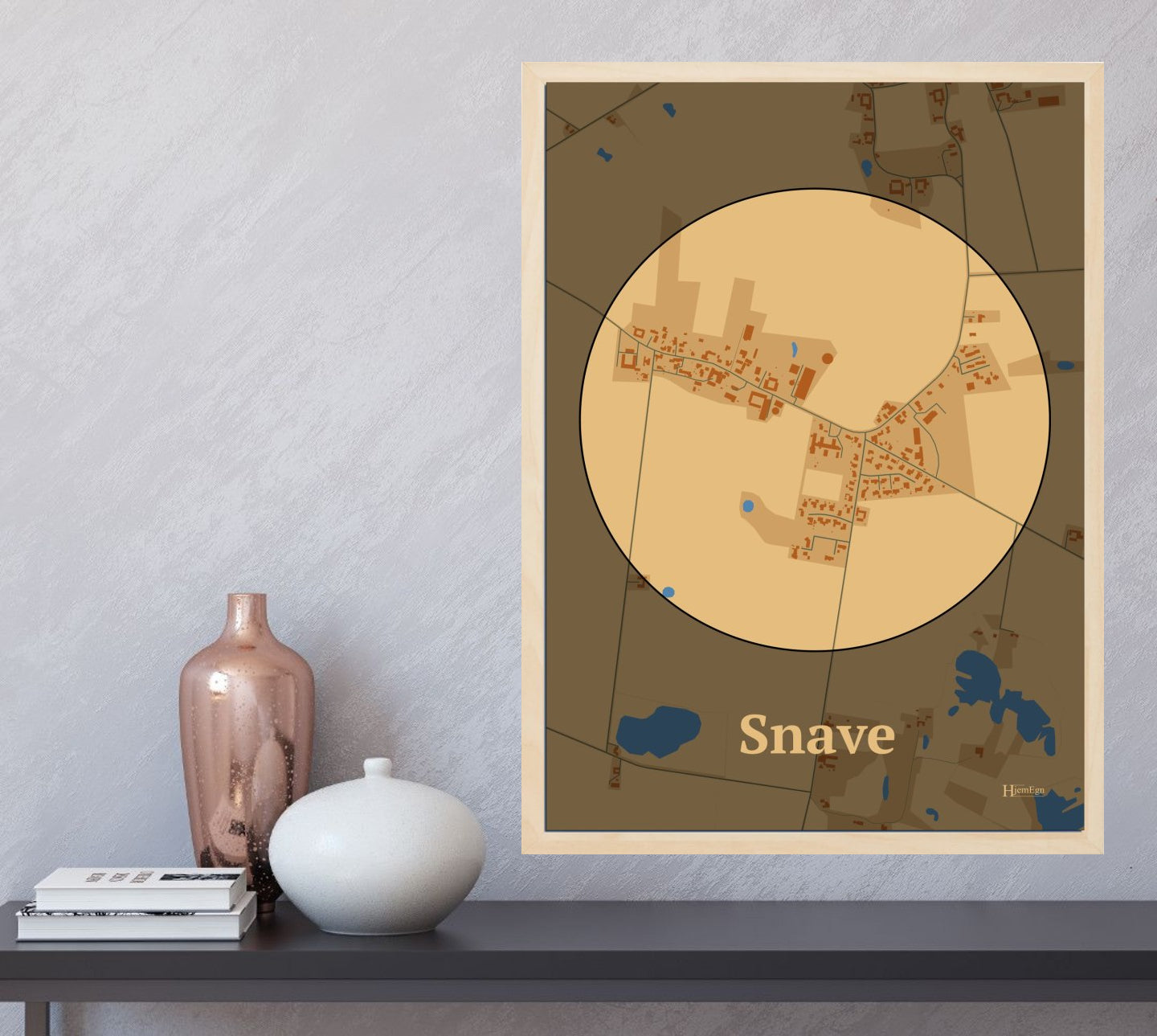 Snave plakat i farve og HjemEgn.dk design centrum. Design bykort for Snave
