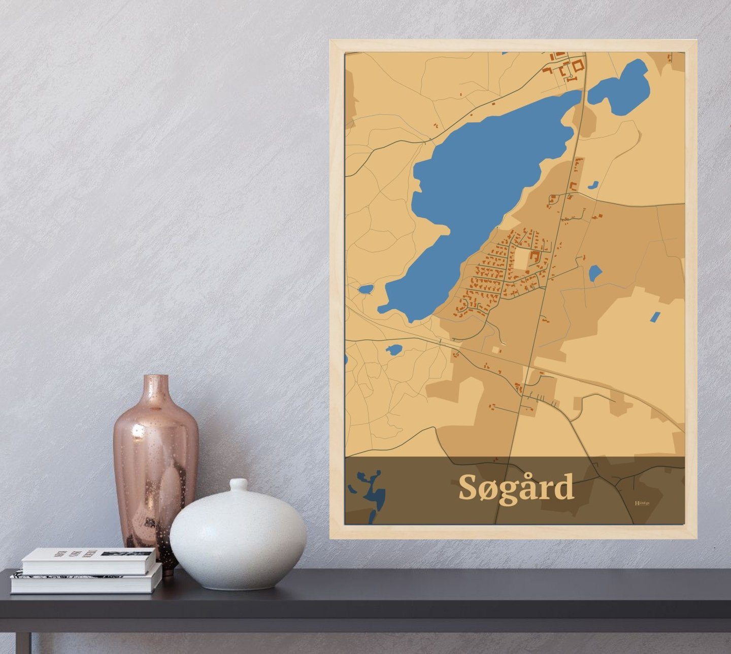 Søgård plakat i farve og HjemEgn.dk design firkantet. Design bykort for Søgård