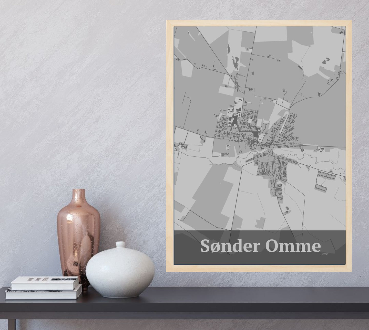 Sønder Omme plakat i farve og HjemEgn.dk design firkantet. Design bykort for Sønder Omme