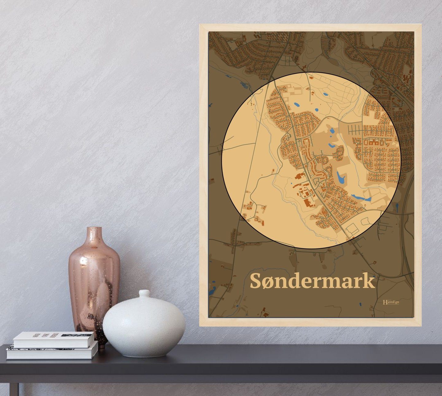 Søndermark plakat i farve og HjemEgn.dk design centrum. Design bykort for Søndermark