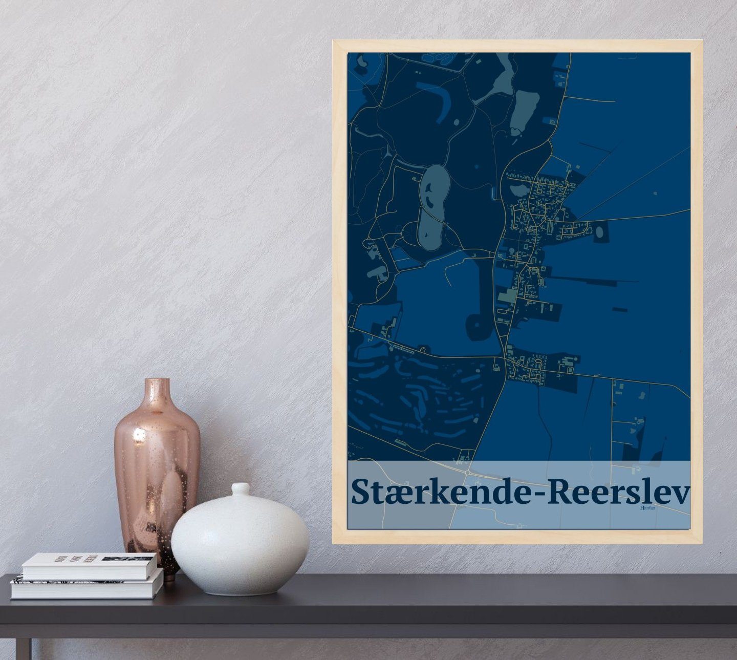 Stærkende-reerslev plakat i farve og HjemEgn.dk design firkantet. Design bykort for Stærkende-reerslev