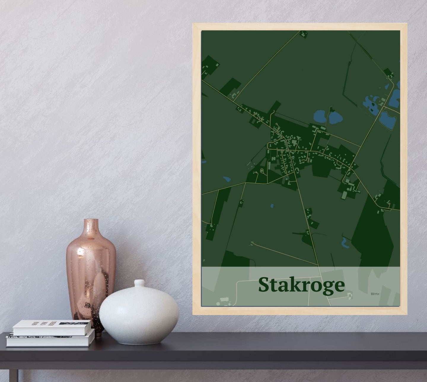 Stakroge plakat i farve og HjemEgn.dk design firkantet. Design bykort for Stakroge