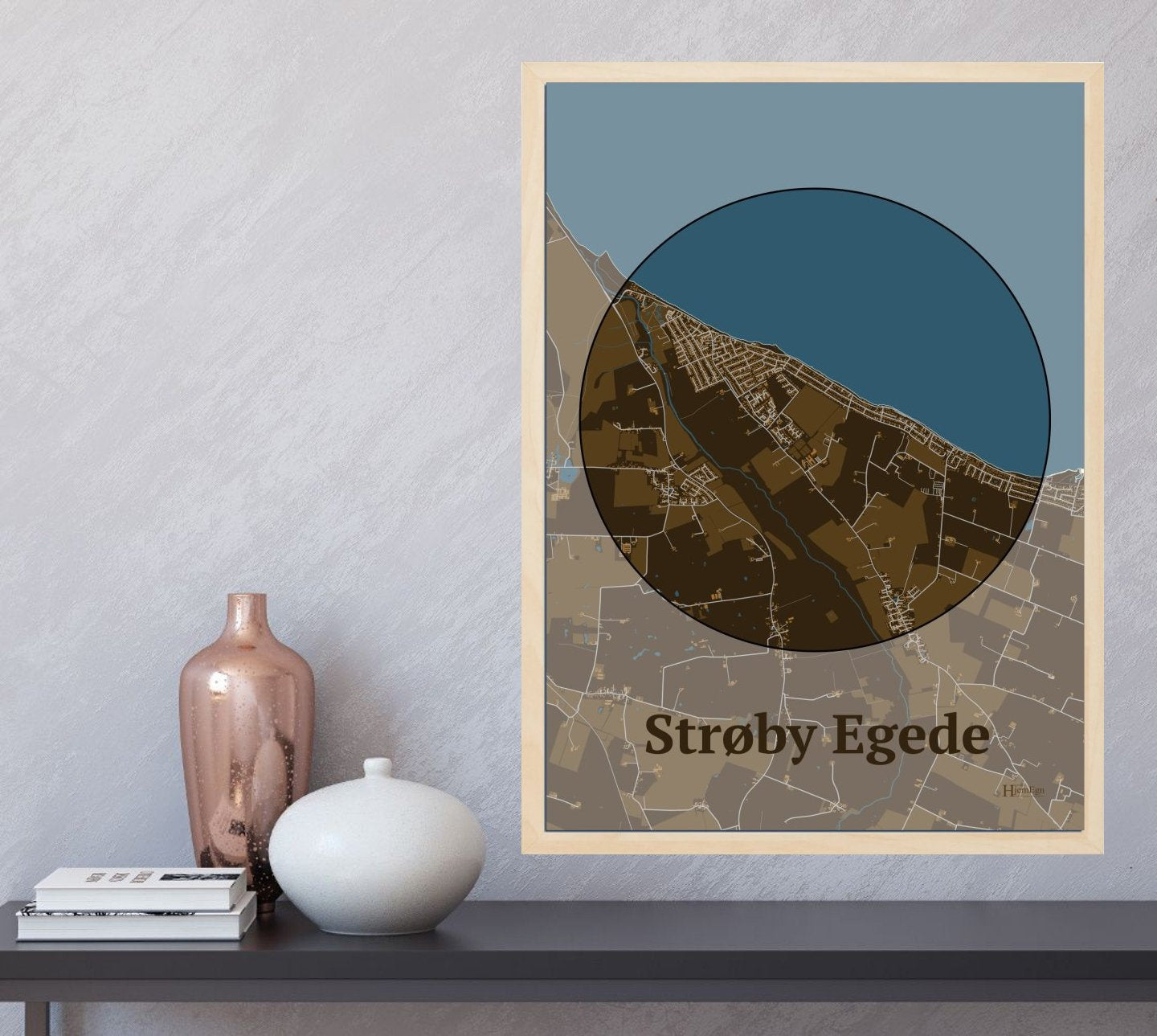 Strøby Egede plakat i farve og HjemEgn.dk design centrum. Design bykort for Strøby Egede