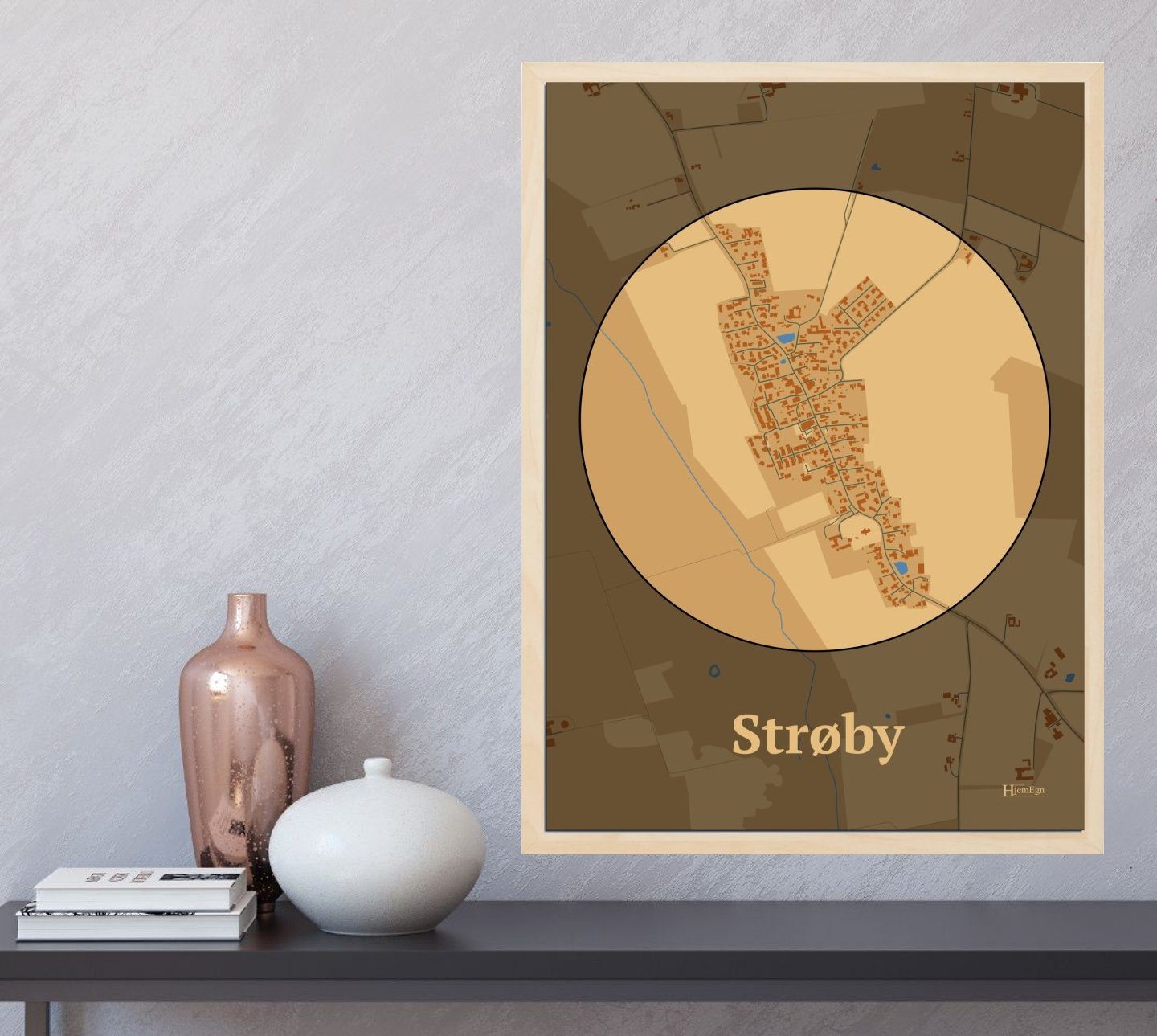 Strøby plakat i farve og HjemEgn.dk design centrum. Design bykort for Strøby