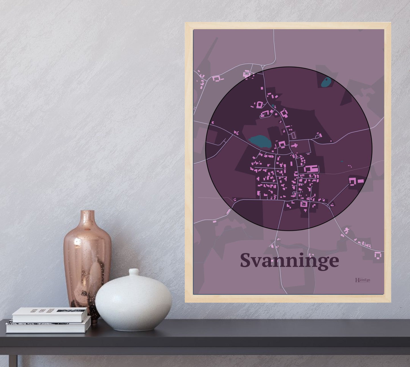 Svanninge plakat i farve og HjemEgn.dk design centrum. Design bykort for Svanninge