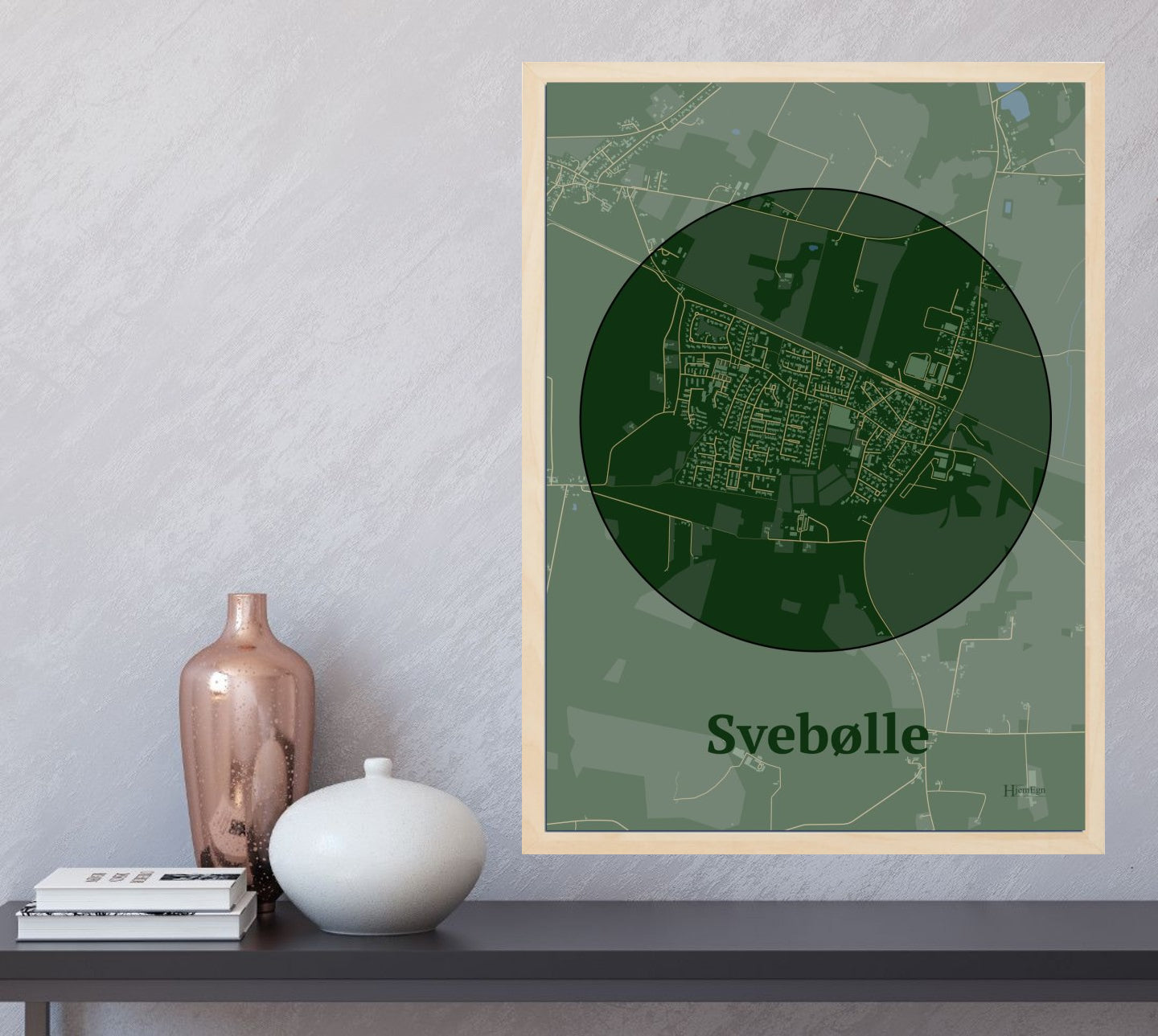 Svebølle plakat i farve og HjemEgn.dk design centrum. Design bykort for Svebølle