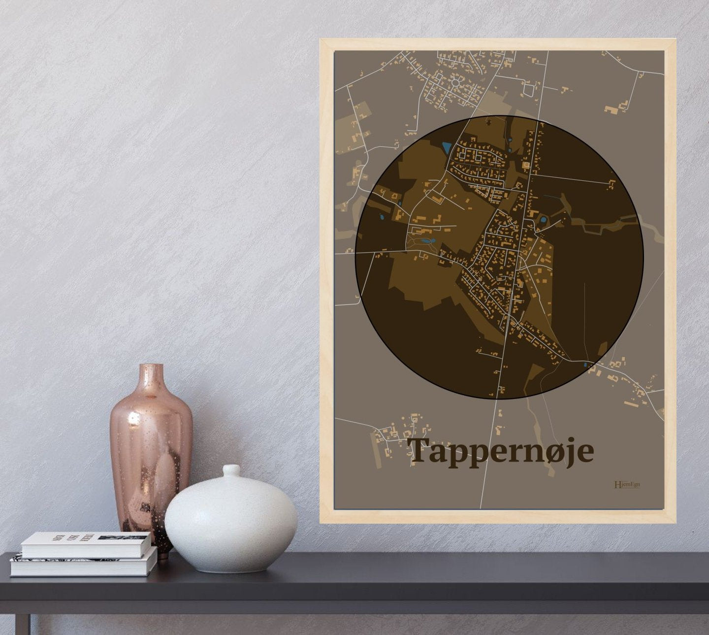 Tappernøje plakat i farve og HjemEgn.dk design centrum. Design bykort for Tappernøje