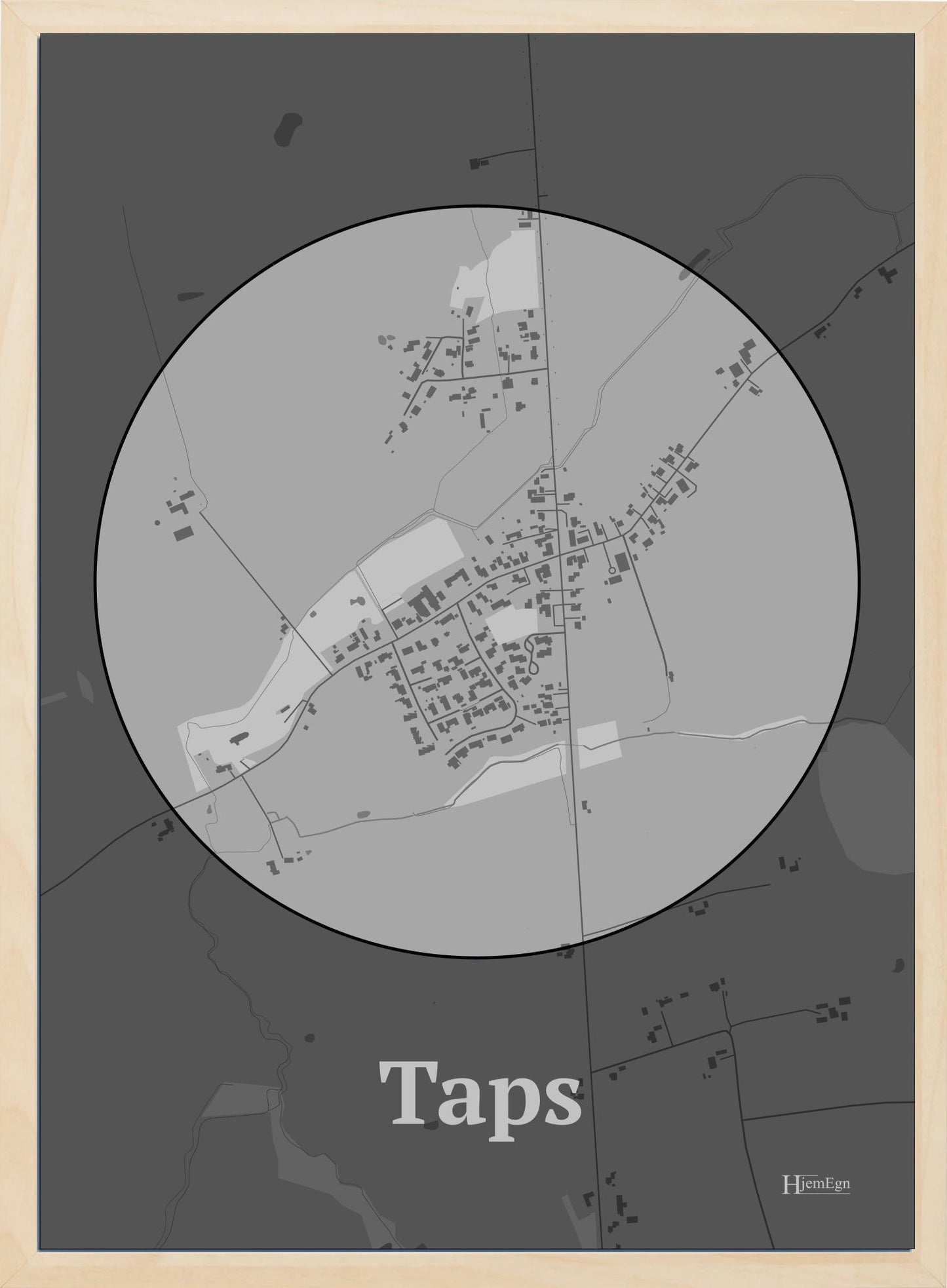 Taps plakat i farve pastel grå og HjemEgn.dk design centrum. Design bykort for Taps