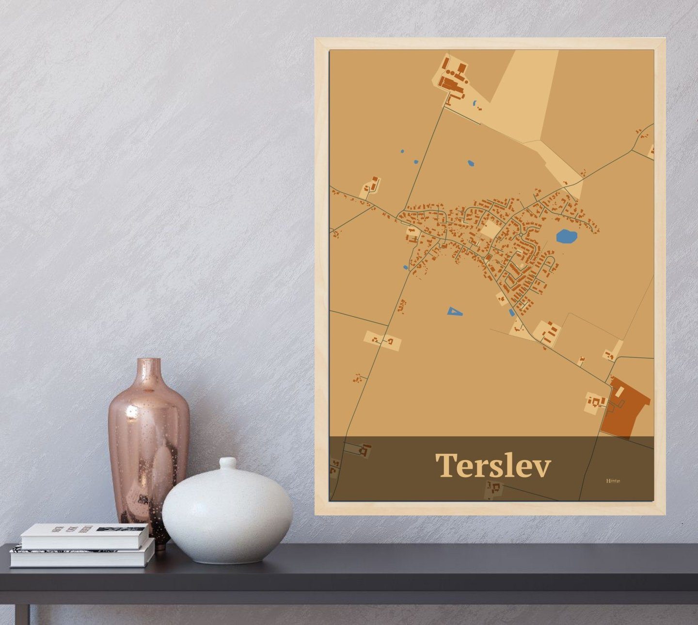 Terslev plakat i farve og HjemEgn.dk design firkantet. Design bykort for Terslev