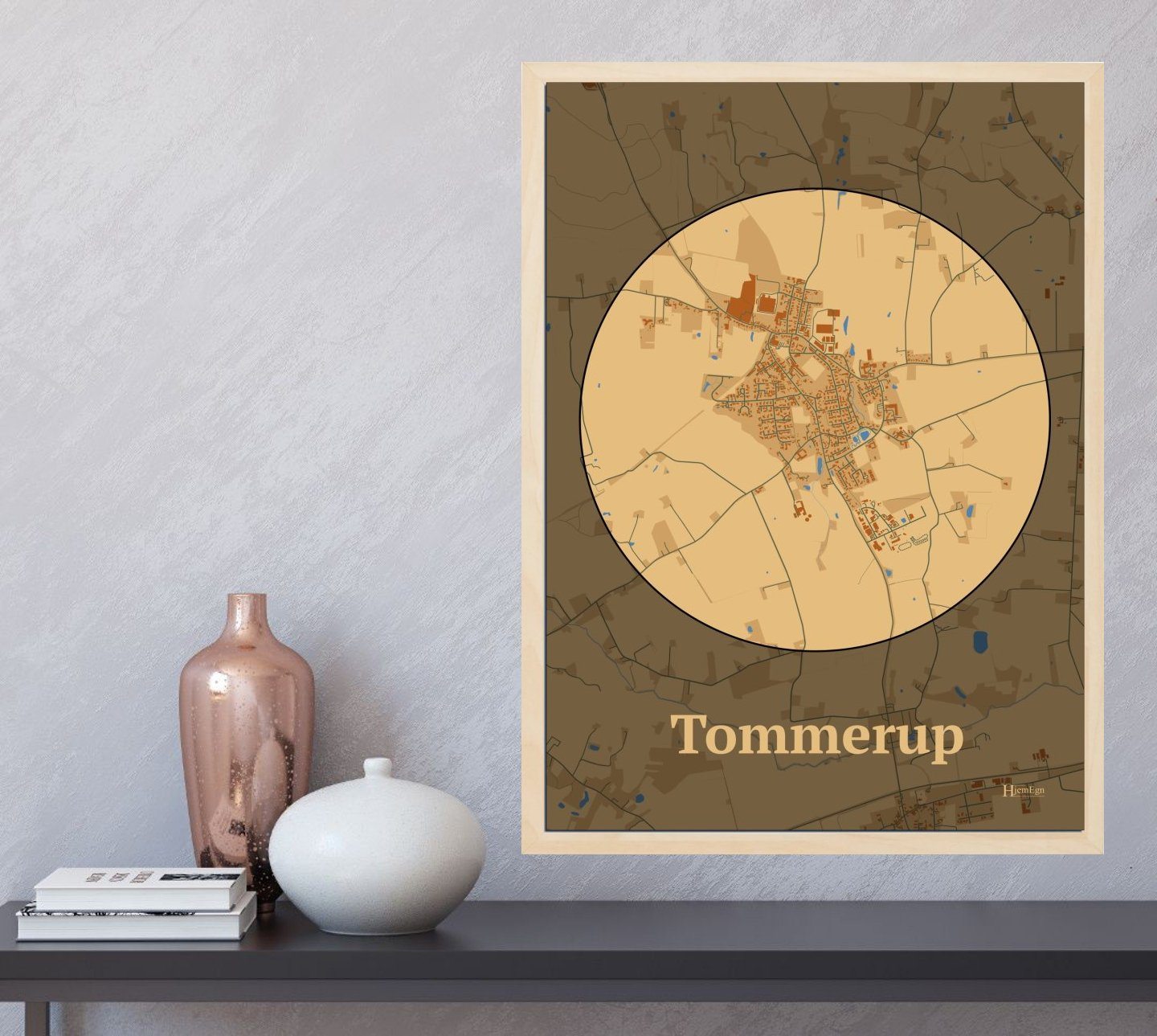 Tommerup plakat i farve og HjemEgn.dk design centrum. Design bykort for Tommerup