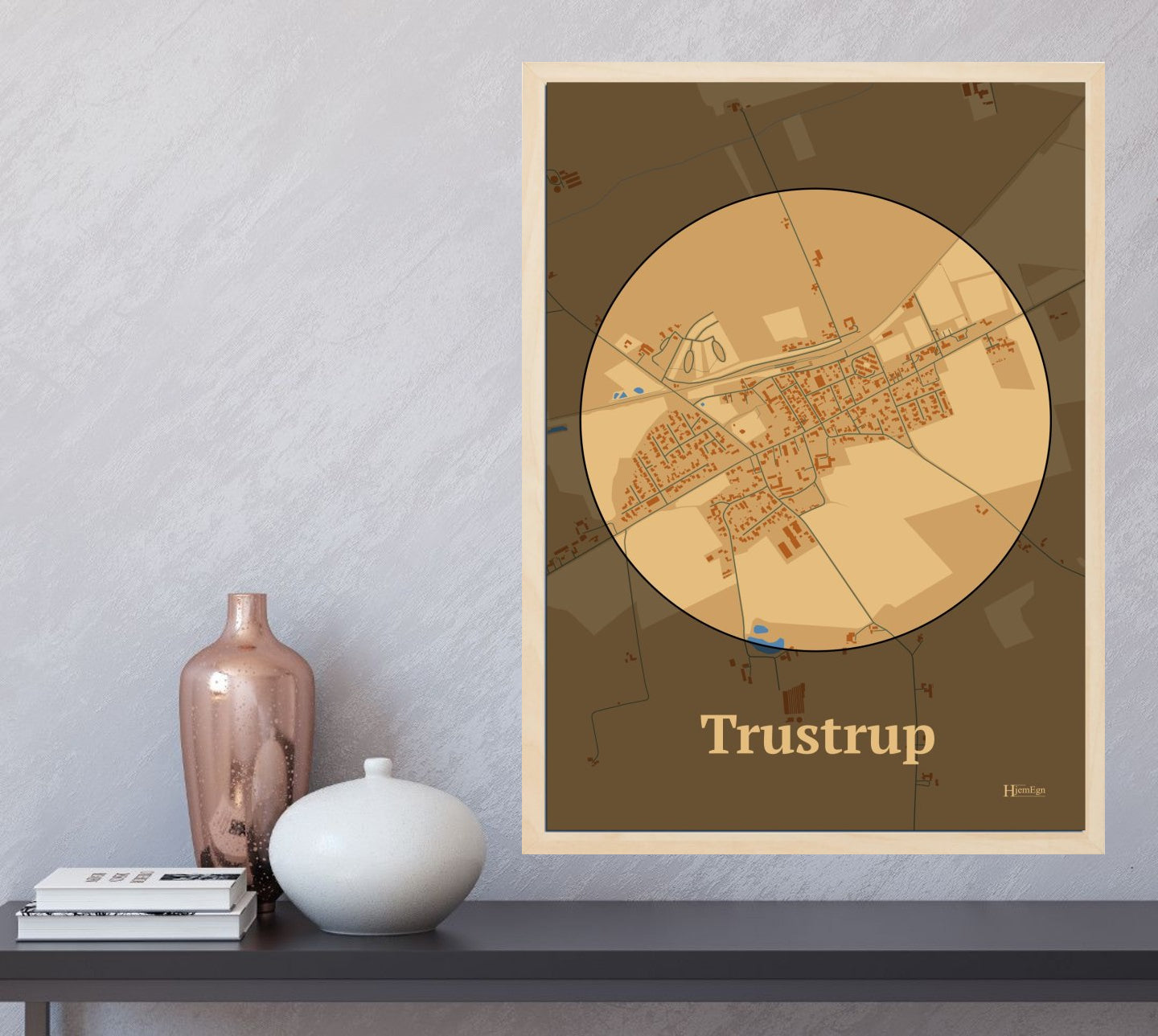 Trustrup plakat i farve og HjemEgn.dk design centrum. Design bykort for Trustrup