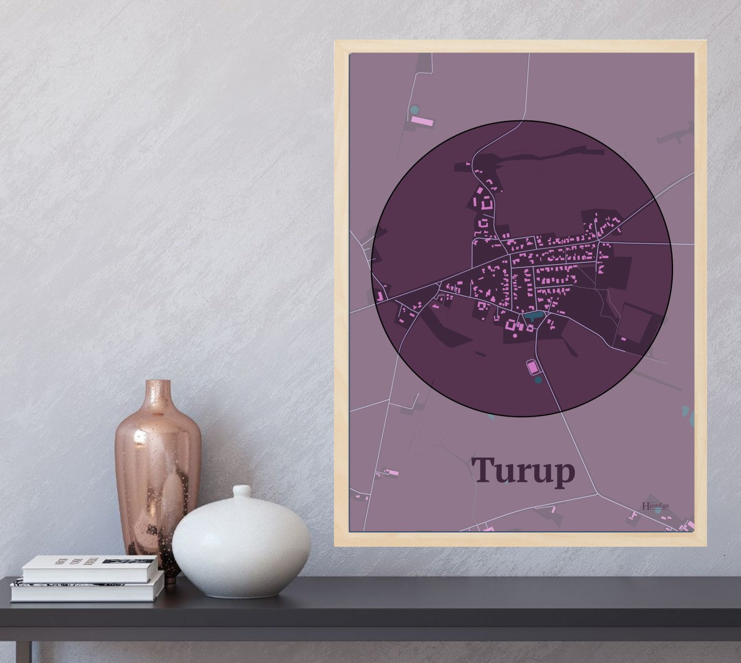 Turup plakat i farve og HjemEgn.dk design centrum. Design bykort for Turup