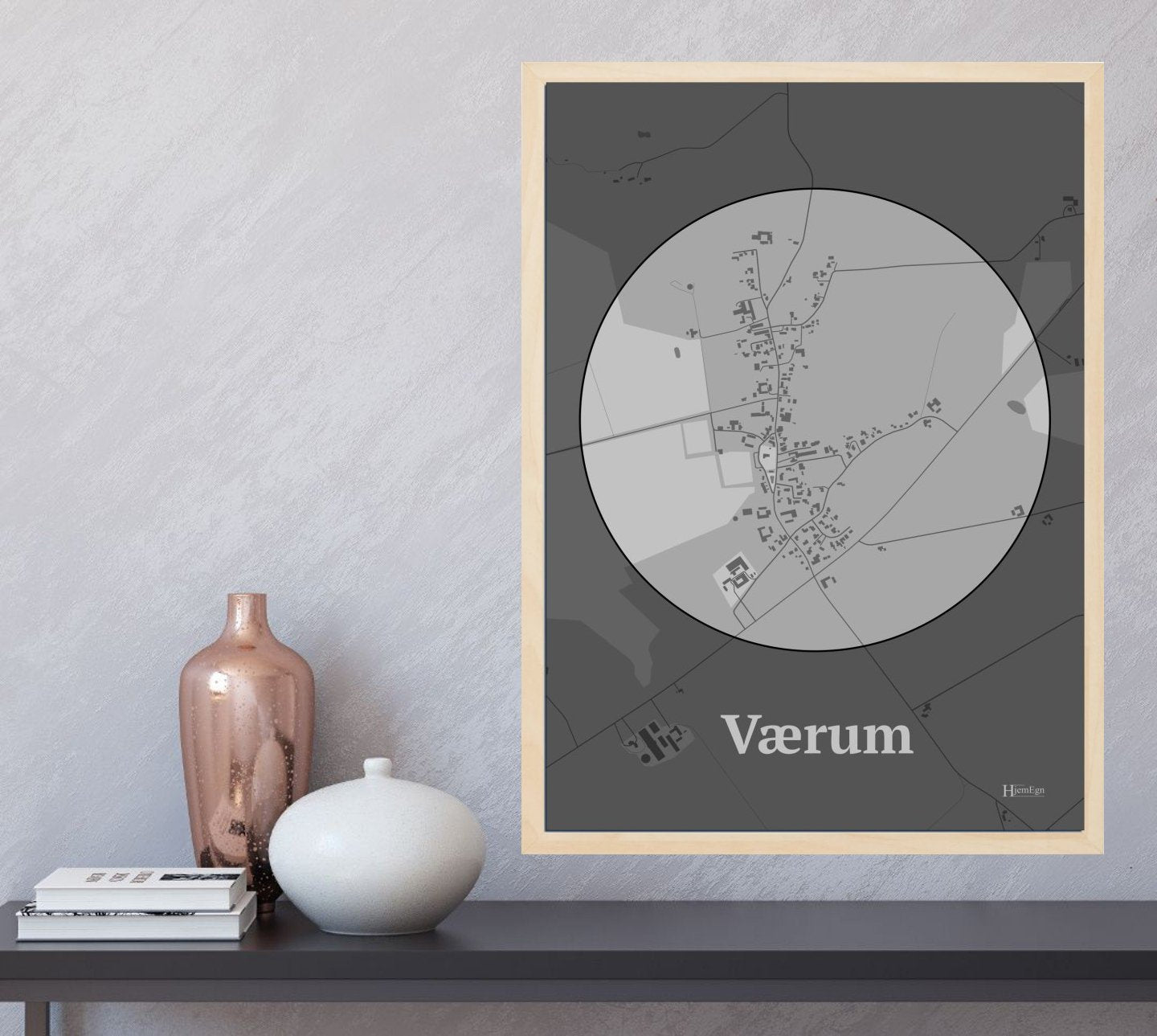 Værum plakat i farve og HjemEgn.dk design centrum. Design bykort for Værum