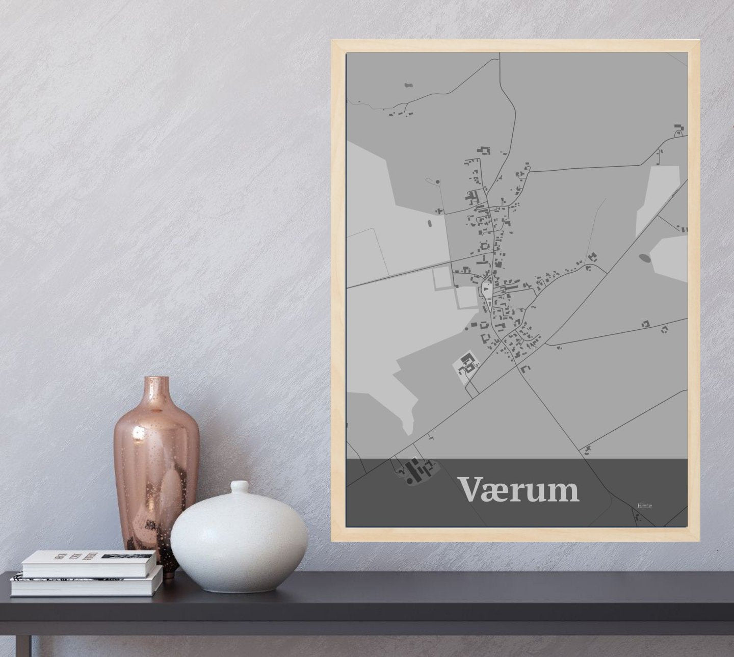 Værum plakat i farve og HjemEgn.dk design firkantet. Design bykort for Værum