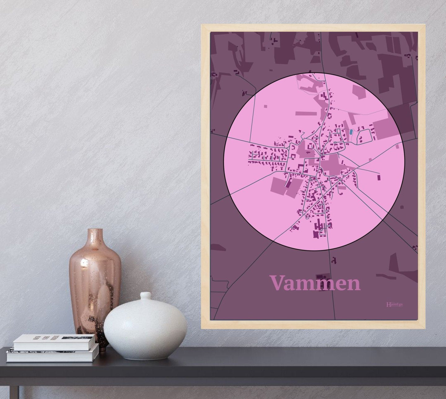Vammen plakat i farve og HjemEgn.dk design centrum. Design bykort for Vammen