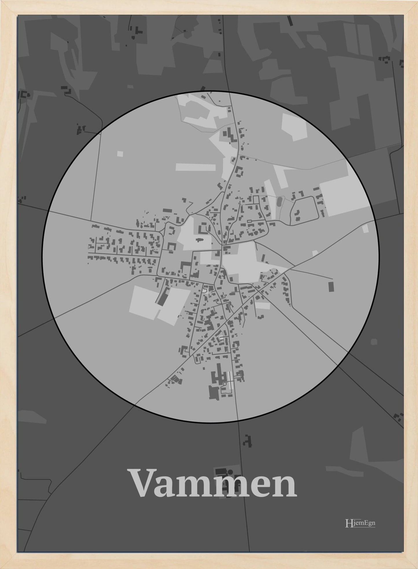 Vammen plakat i farve pastel grå og HjemEgn.dk design centrum. Design bykort for Vammen