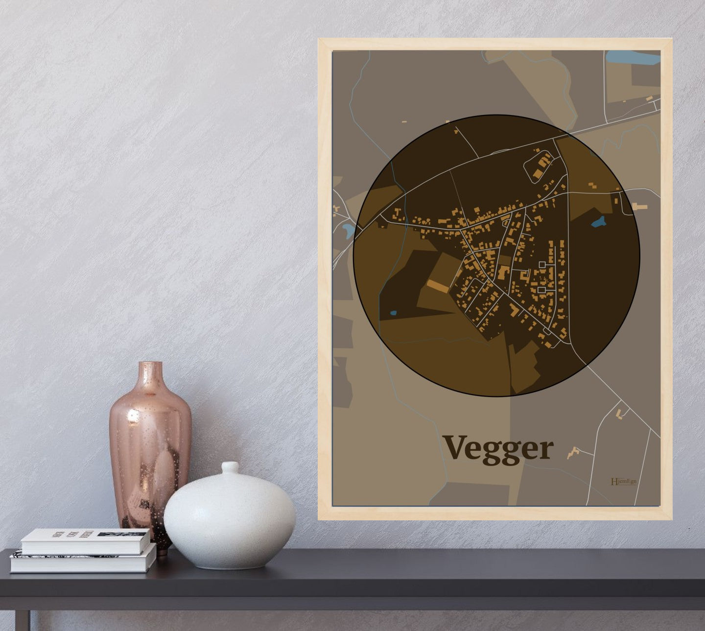Vegger plakat i farve og HjemEgn.dk design centrum. Design bykort for Vegger