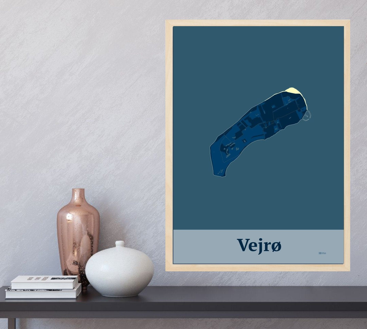 Vejrø plakat i farve og HjemEgn.dk design firkantet. Design ø-kort for Vejrø