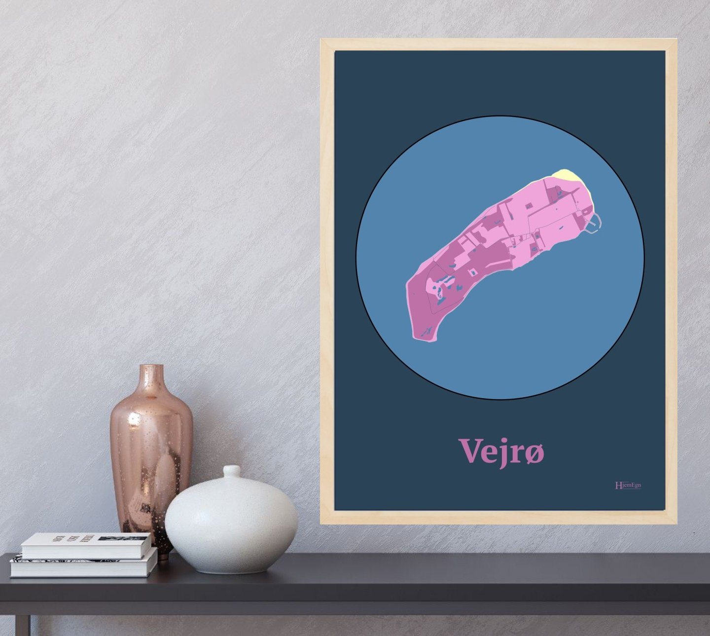 Vejrø plakat i farve og HjemEgn.dk design centrum. Design ø-kort for Vejrø
