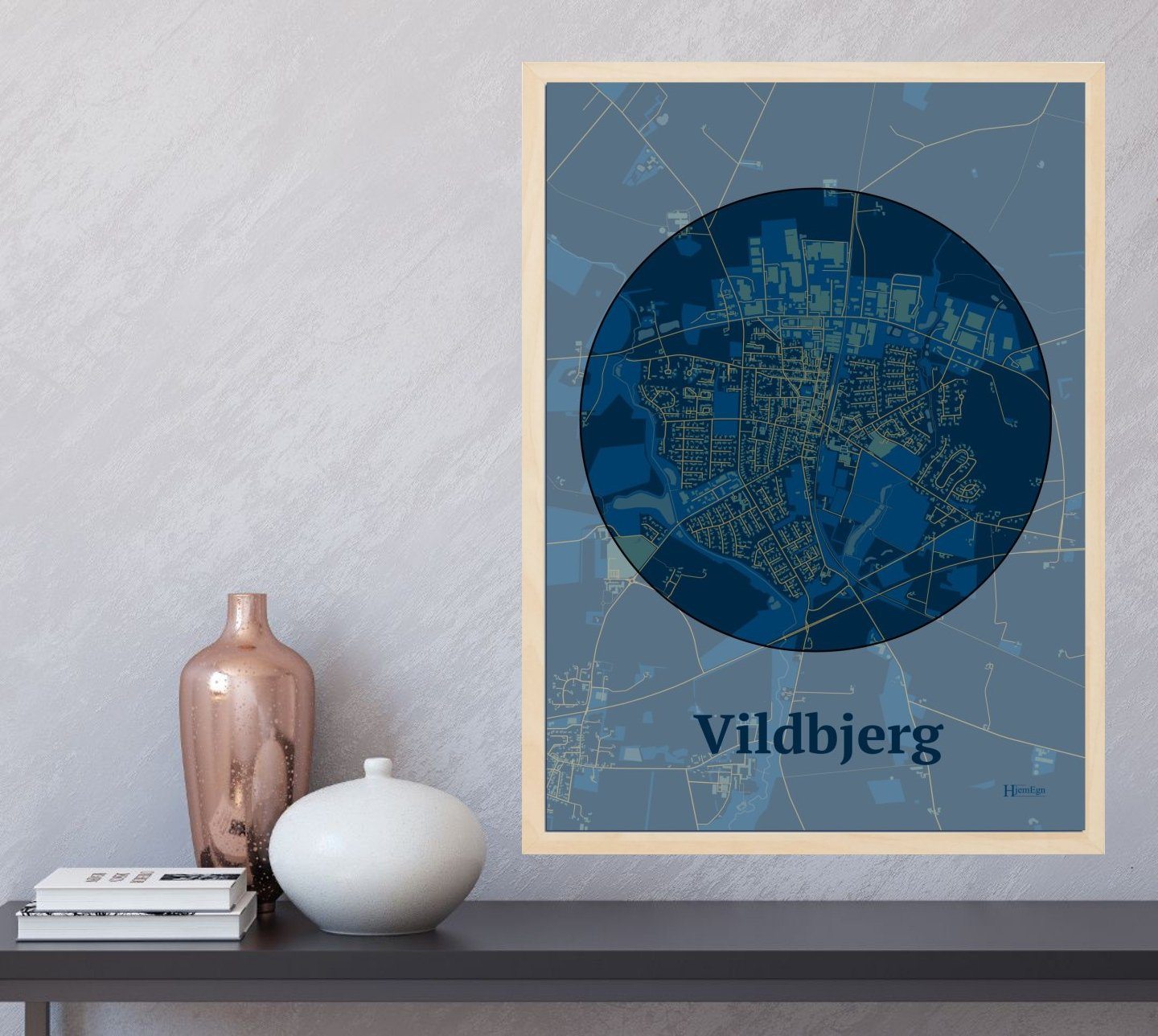 Vildbjerg plakat i farve og HjemEgn.dk design centrum. Design bykort for Vildbjerg