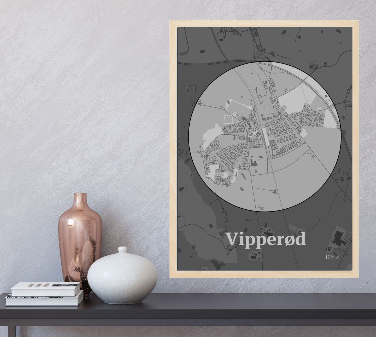 Vipperød plakat i farve og HjemEgn.dk design centrum. Design bykort for Vipperød