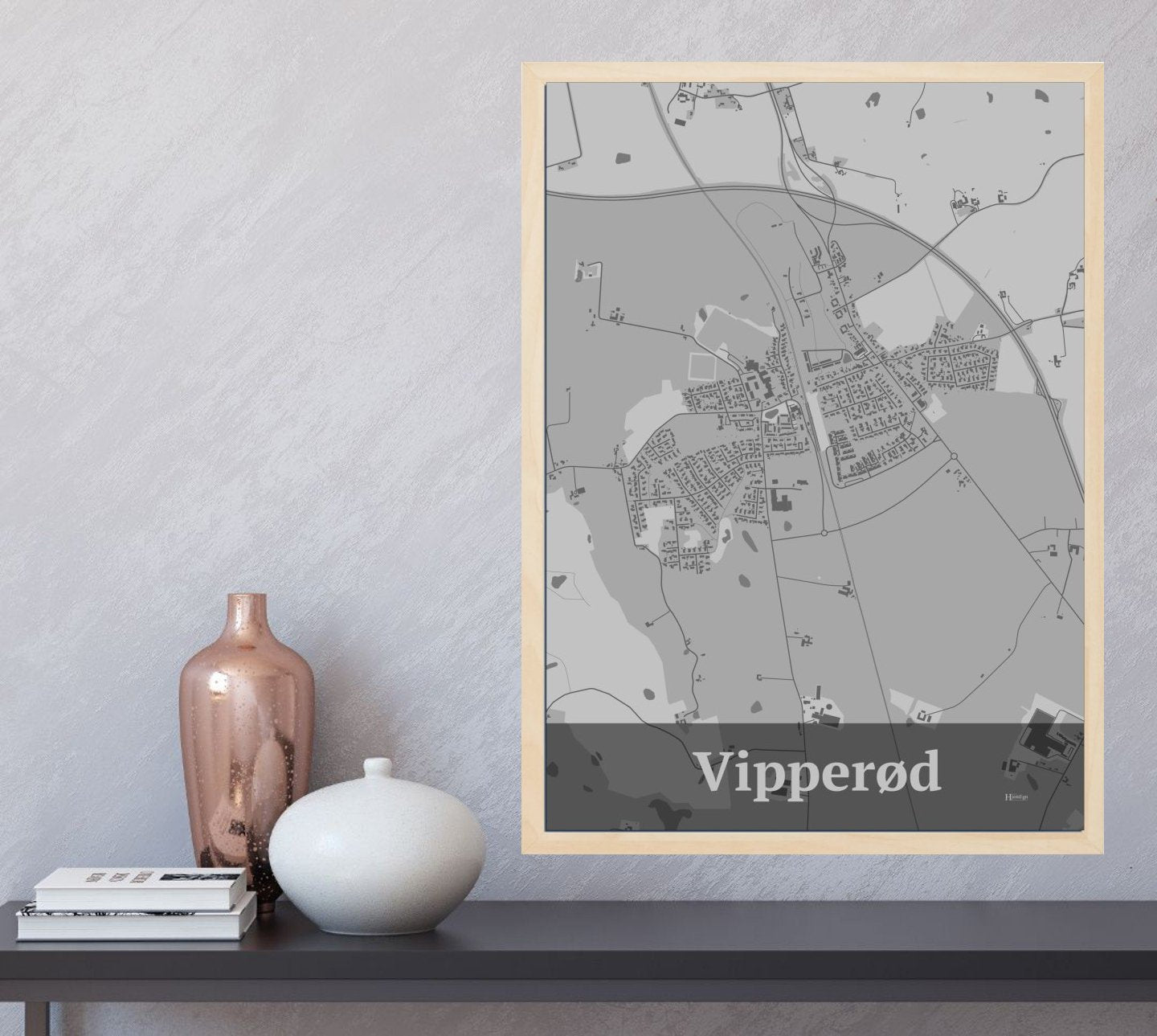 Vipperød plakat i farve og HjemEgn.dk design firkantet. Design bykort for Vipperød