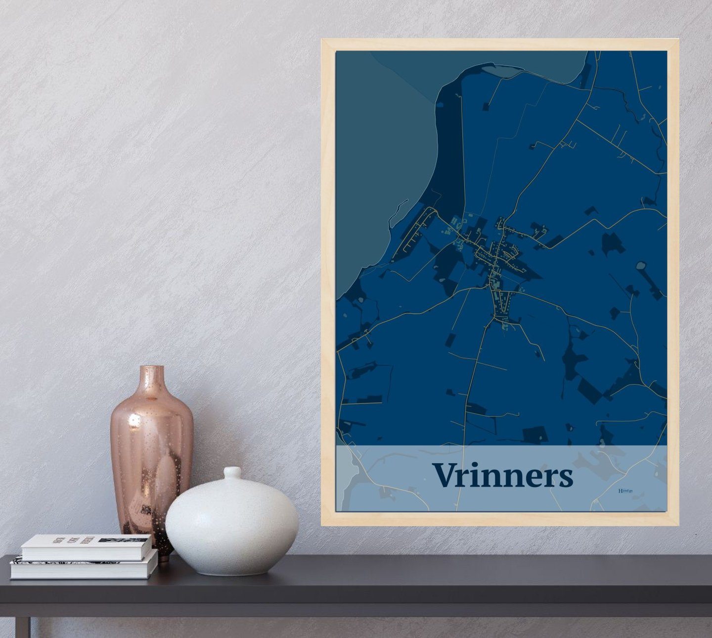 Vrinners plakat i farve og HjemEgn.dk design firkantet. Design bykort for Vrinners