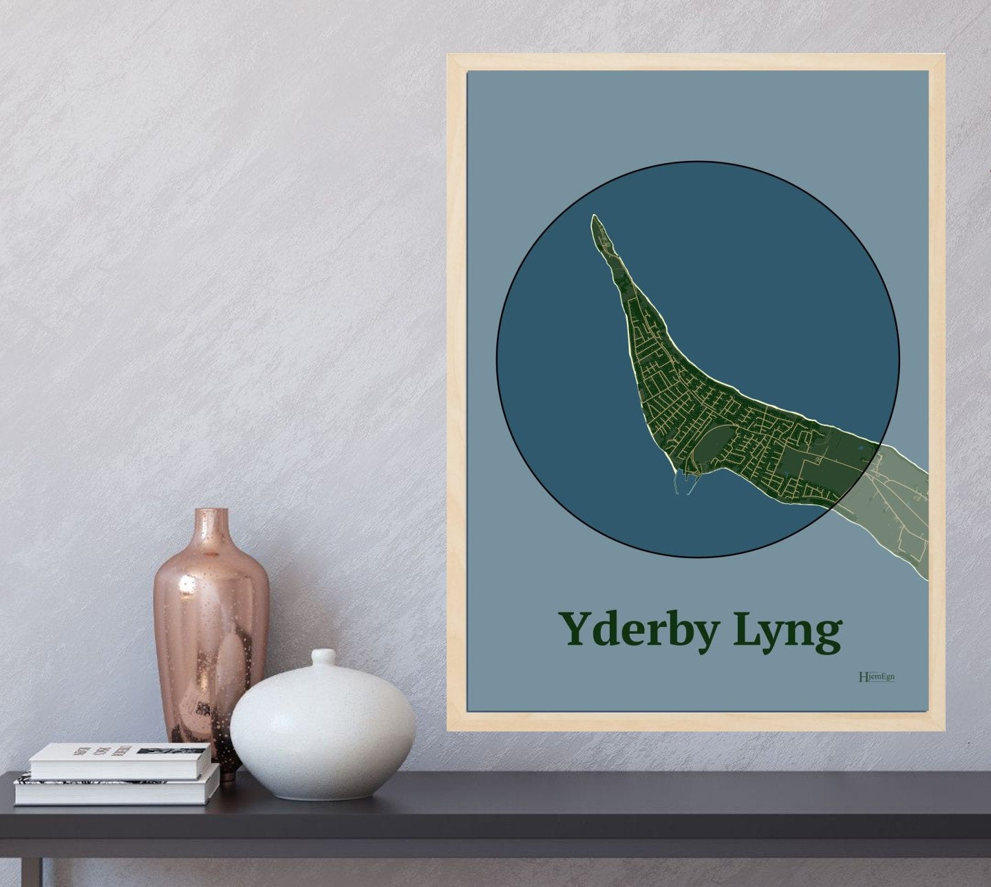 Yderby Lyng plakat i farve og HjemEgn.dk design centrum. Design bykort for Yderby Lyng