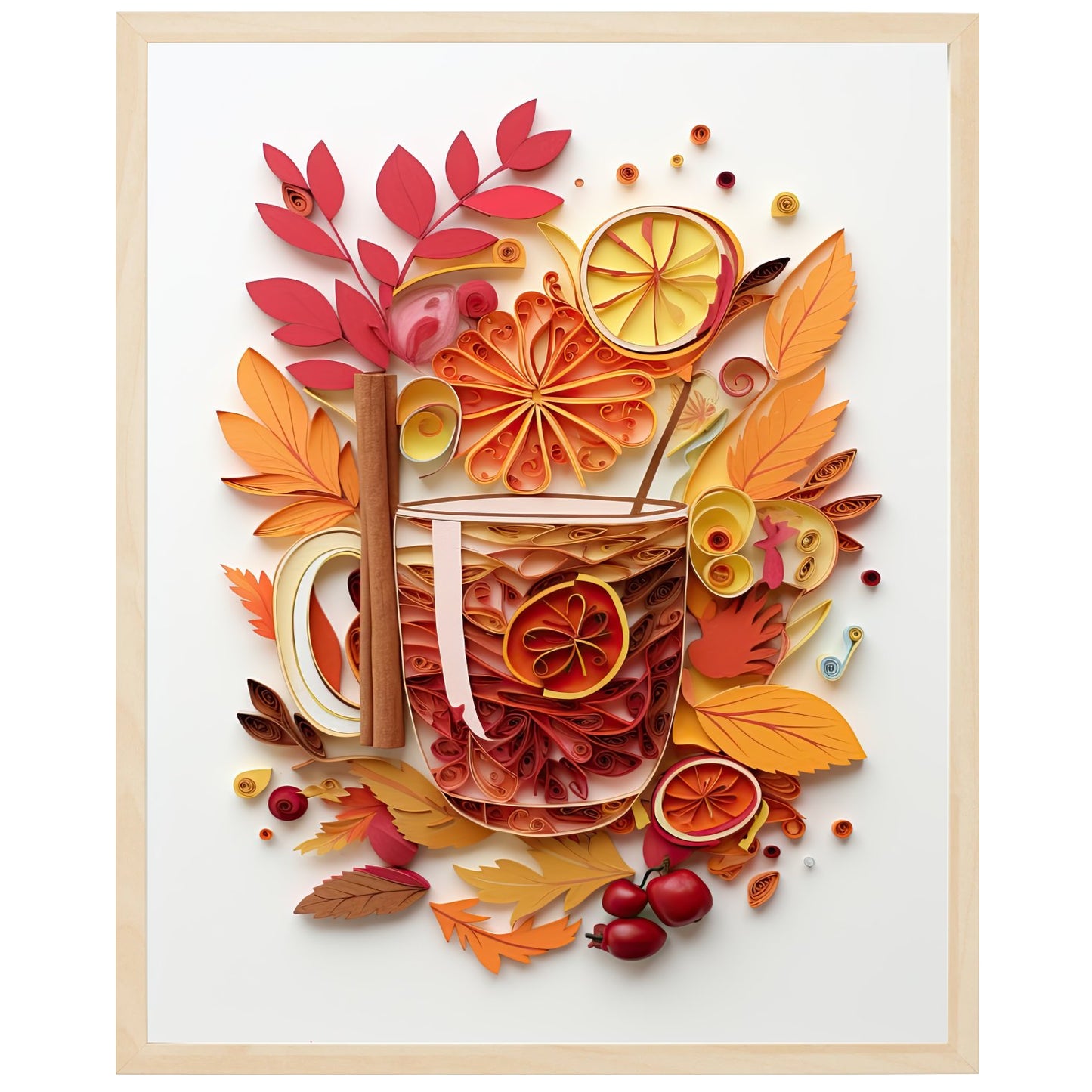 Et billede af en hyggelig kop varm æblesaft med kanel og nelliker, der skaber en varm og hjemlig atmosfære. Perfekt til efteråret eller vinteren.