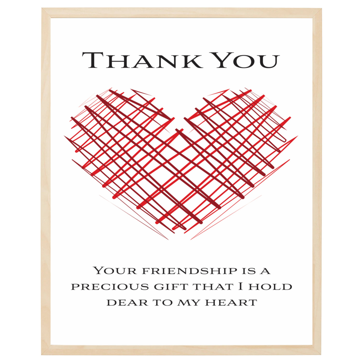 Venskabsplakat med rødt hjerte og tekst 'Thank you' - vis din taknemmelighed for venskab