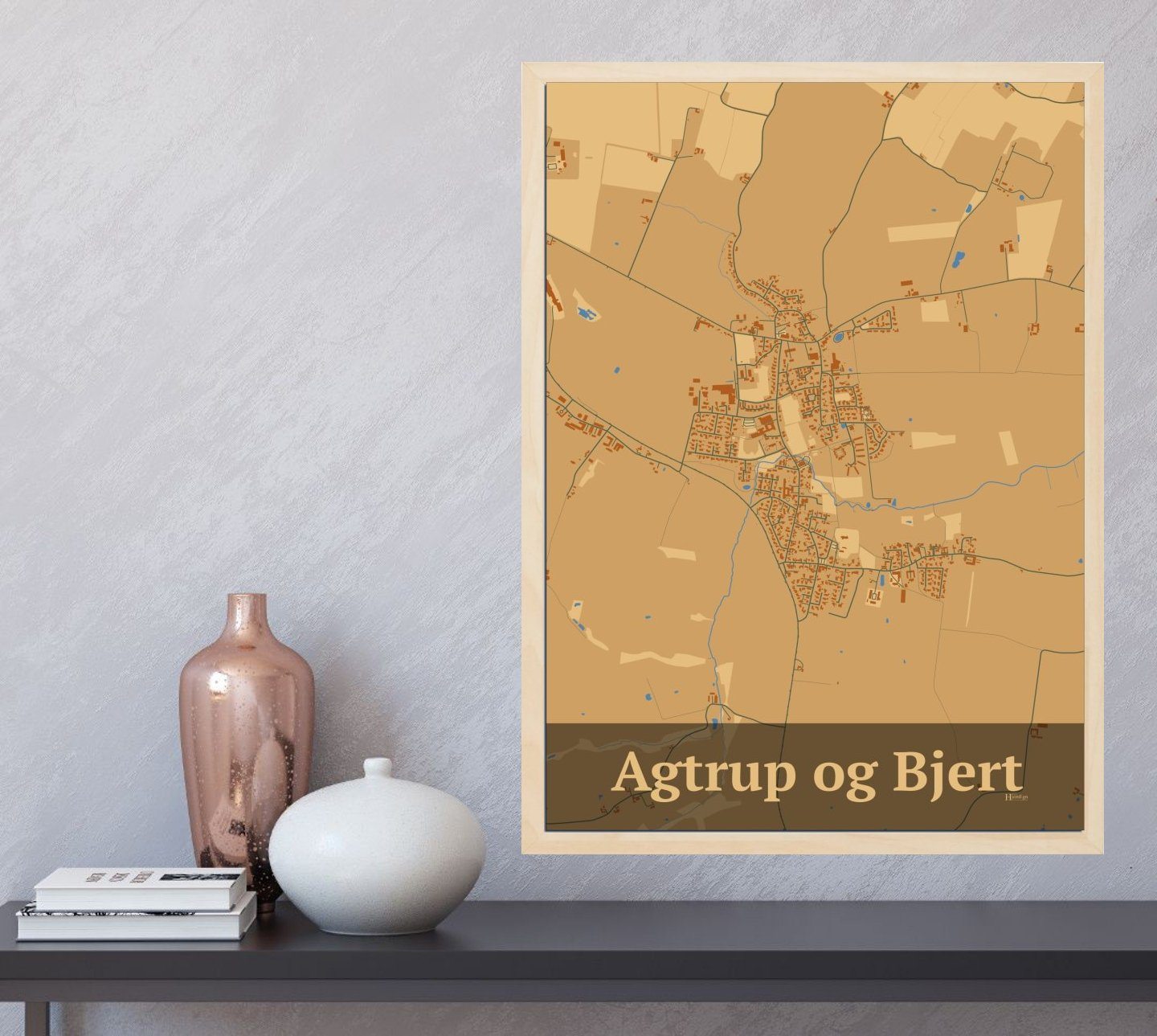 Agtrup Og Bjert plakat i farve  og HjemEgn.dk design firkantet. Design bykort for Agtrup Og Bjert