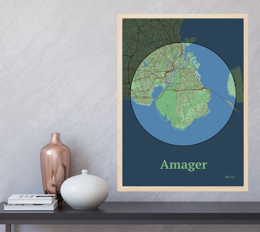 Amager plakat i farve  og HjemEgn.dk design centrum. Design ø-kort for Amager