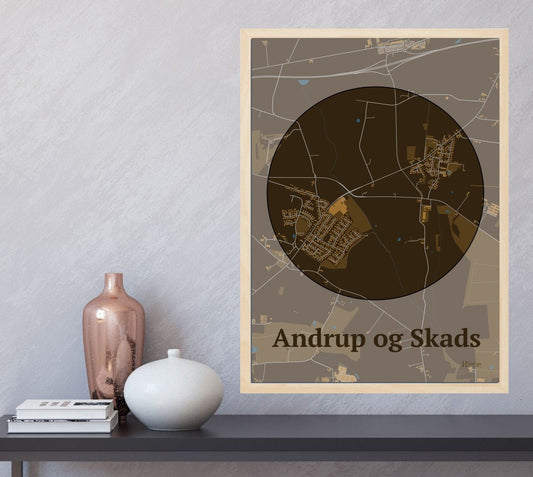 Andrup Og Skads plakat i farve  og HjemEgn.dk design centrum. Design bykort for Andrup Og Skads