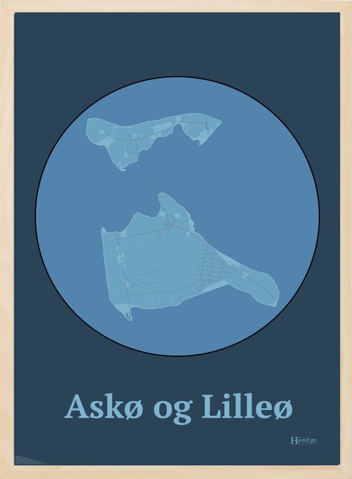 Ask- Og Lilleø plakat i farve pastel blå og HjemEgn.dk design centrum. Design ø-kort for Ask- Og Lilleø