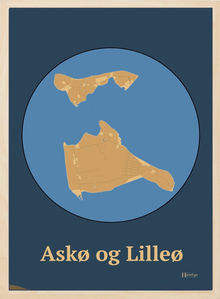 Ask- Og Lilleø plakat i farve pastel brun og HjemEgn.dk design centrum. Design ø-kort for Ask- Og Lilleø