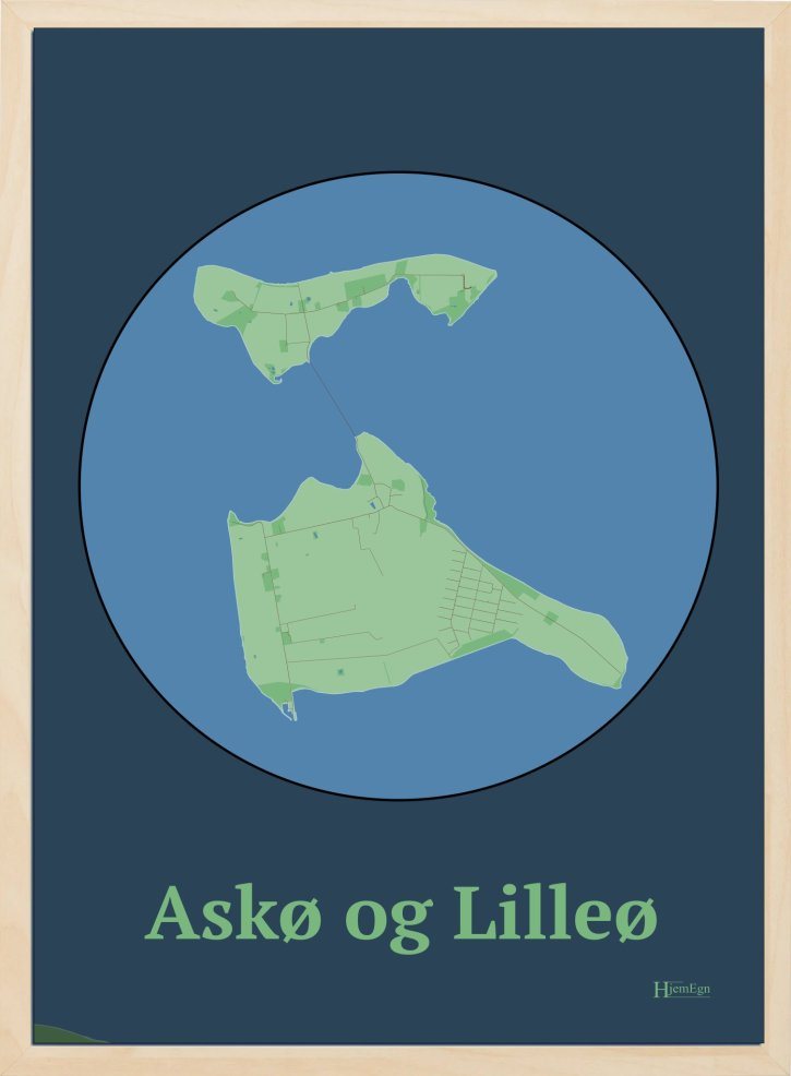 Ask- Og Lilleø plakat i farve pastel grøn og HjemEgn.dk design centrum. Design ø-kort for Ask- Og Lilleø
