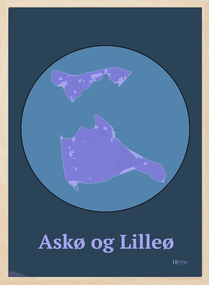 Ask- Og Lilleø plakat i farve pastel lilla og HjemEgn.dk design centrum. Design ø-kort for Ask- Og Lilleø