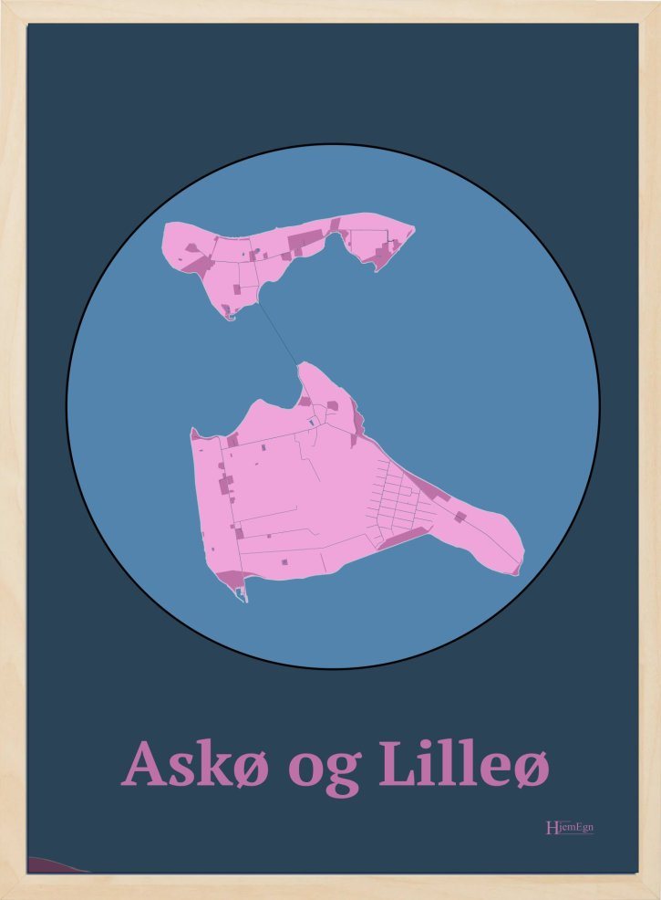 Ask- Og Lilleø plakat i farve pastel rød og HjemEgn.dk design centrum. Design ø-kort for Ask- Og Lilleø