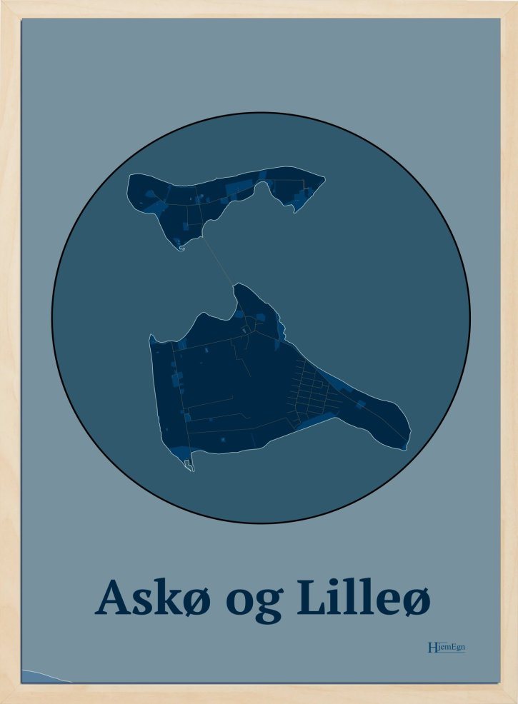 Ask- Og Lilleø plakat i farve mørk blå og HjemEgn.dk design centrum. Design ø-kort for Ask- Og Lilleø