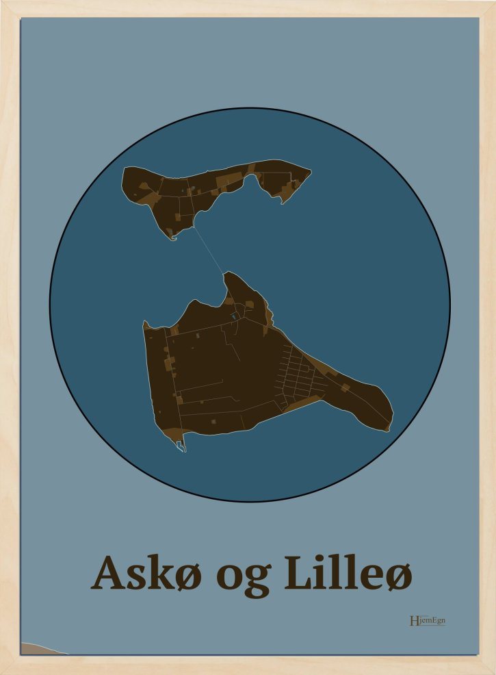 Ask- Og Lilleø plakat i farve mørk brun og HjemEgn.dk design centrum. Design ø-kort for Ask- Og Lilleø