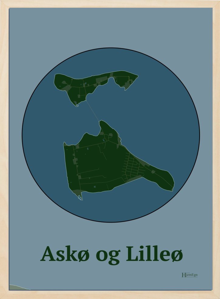 Ask- Og Lilleø plakat i farve mørk grøn og HjemEgn.dk design centrum. Design ø-kort for Ask- Og Lilleø